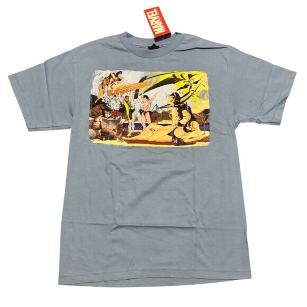 Marvel X-Men Pool Party T-Shirt Mad Engine Size M Blue Deadstock NWT Comic Art‎